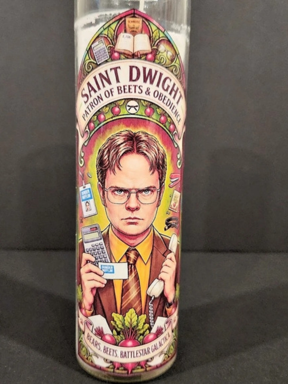 Dwight Schrute Prayer Candle The Office TV Show Funny Celebrity Saint Wax Candle